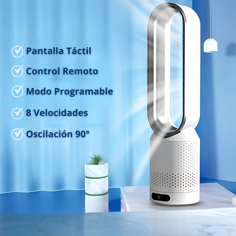 Abanico Sin Aspas de Torre Y Purificador De Aire Con Control Remoto. Ventilador de Torre Con Filtro. 22" 58x14.5 cm. 40W.