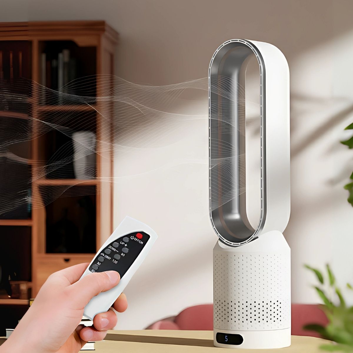 Abanico Sin Aspas de Torre Y Purificador De Aire Con Control Remoto. Ventilador de Torre Con Filtro. 22" 58x14.5 cm. 40W.