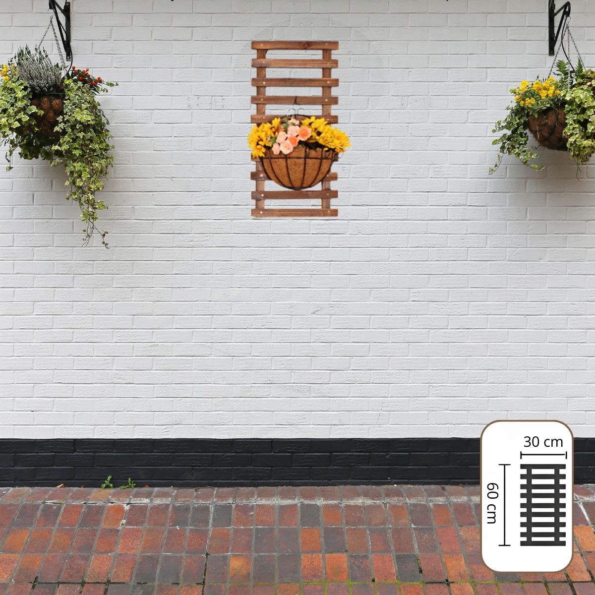 Estante De Pared Para Plantas.  Soporte Colgante Multifuncional De Madera Carbonizada. Perchero para Colgar helechos. 30x60 cm