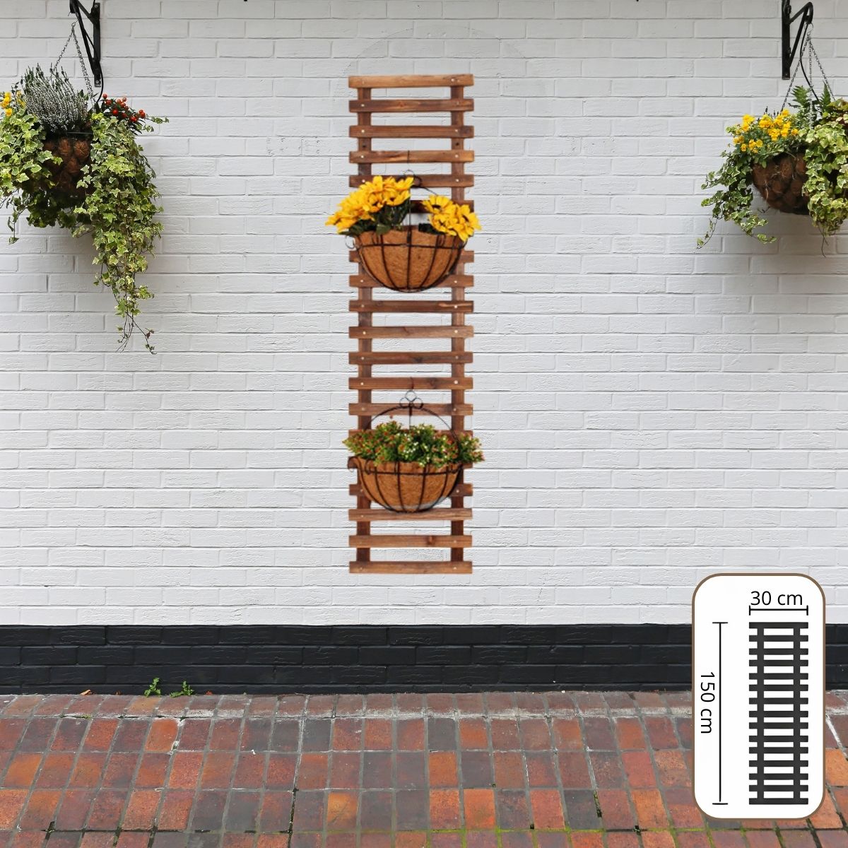 Estante De Pared Para Plantas.  Soporte Colgante Multifuncional De Madera Carbonizada. Perchero para Colgar helechos. 30x150 cm