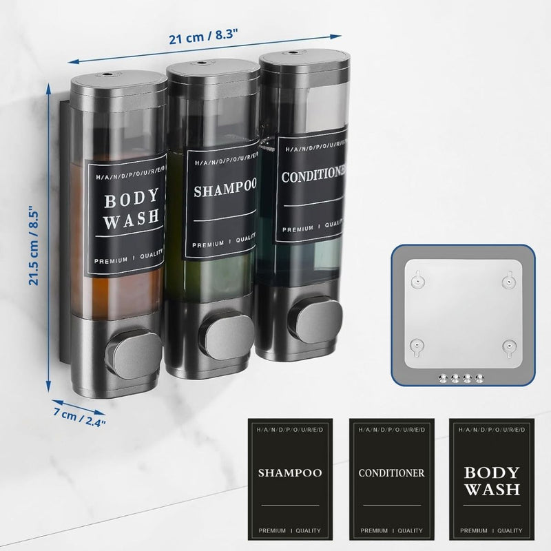 Dispensador De Jabón Triple , Champú Y Acondicionador De Pared Para Baños, Hoteles Air B&B Color Gris