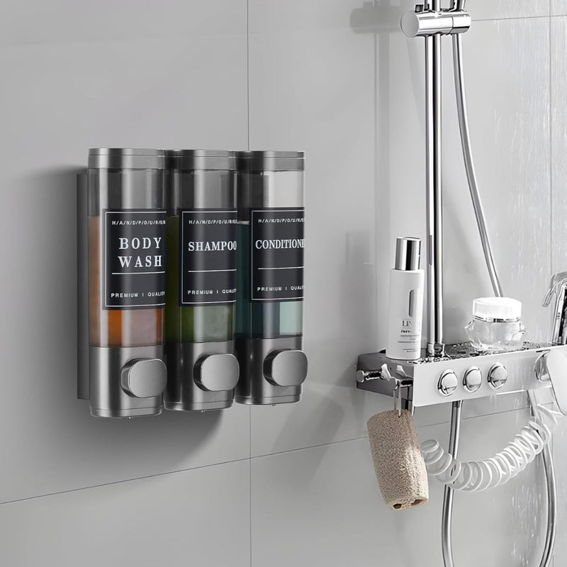 Dispensador De Jabón Triple , Champú Y Acondicionador De Pared Para Baños, Hoteles Air B&B Color Gris