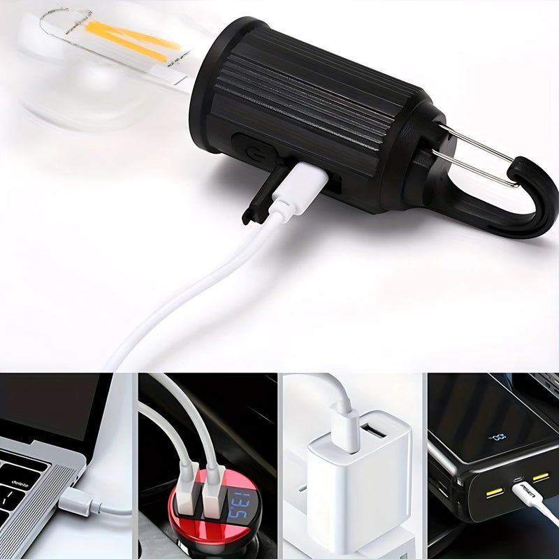 Lámpara Solar De Camping Portátil Recargable USBC. Foco Con Gancho para exteriores. Bombilla LED Regulable. Luz calida con dimmer