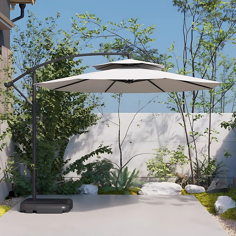 Sombrilla De Patio 2.7 mts Lona anti-UV Con Base Pesada de agua. Paraguas Para Jardín Exteriores Voladizo Con Doble Capa Superior. Color Blanco.