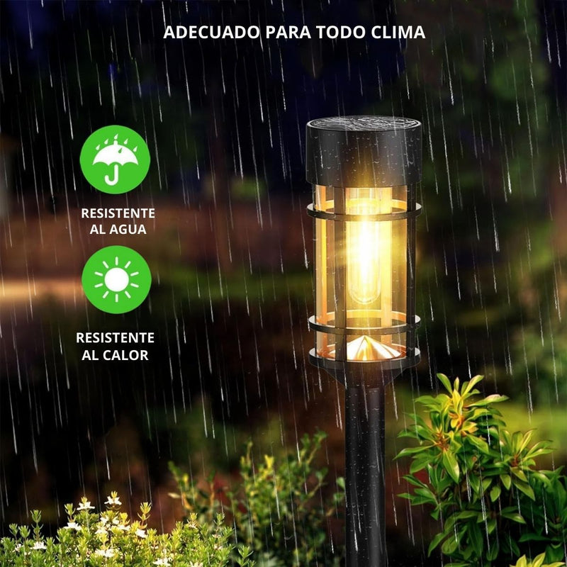 Lámpara Estaca Solar LED Para Jardín. Reflector Exterior Con Panel Solar Integrado. 54.6 cm Alto. Batería Recargable de 900 mAh.
