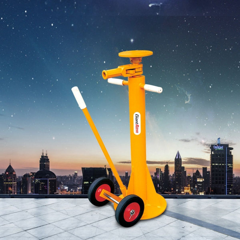 Gato Mecánico De Tornillo Manual Con Ruedas para sostener contenedores. Capacidad 25 Ton. Gato de Soporte Altura Min: 1000 Max:1300 mm.