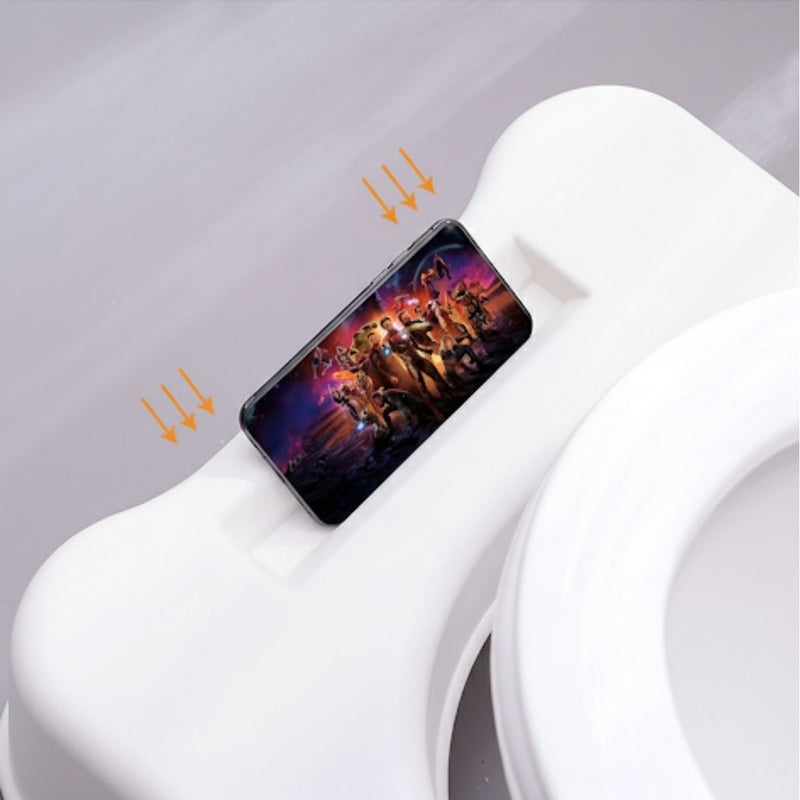 Banquito Para Inodoro con Ranura Porta Celular. Taburete Ergonómico De Plástico Para el Baño. Escabel Antideslizante 44x32x18 cm Color Blanco.