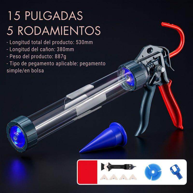 Pistola De Calafateo salchicha Antiexplosiva. Aplicador De Silicona, Pegamento Y Selladores. Calafateadora 15" (Set De 9 Piezas).