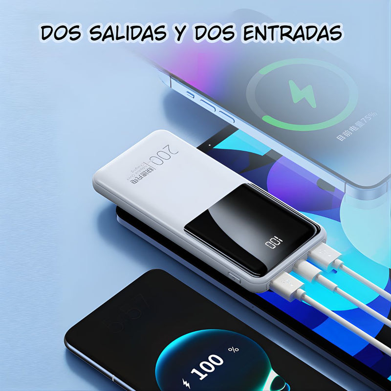 Power Bank cargador 20000 mAh Carga Rápida. Batería Portátil con Pantalla Digital. Doble Puerto USB y Entradas USB-C y Micro USB.