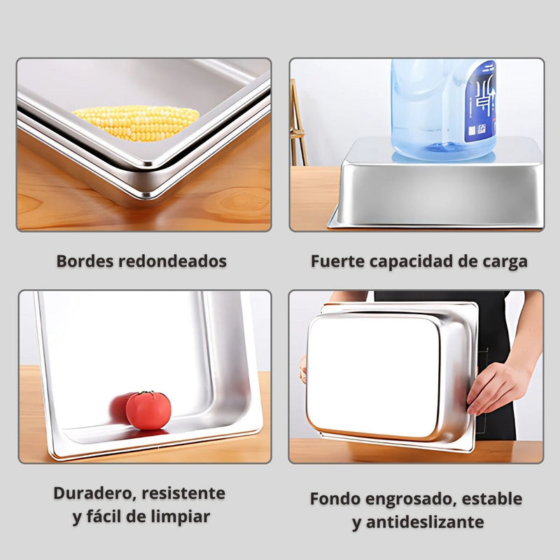 Bandejas GN 1/6 de Acero Inoxidable 1.3L. (17.5x16x6.5cm) para Buffet Hoteles Restaurantes Catering. (No incluye Tapa) Gastronorm.