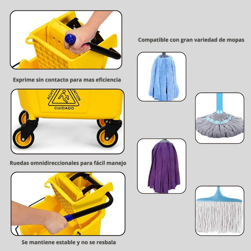 Cubo Exprimidor De Trapeador De 24L. Carro Escurridor Para Limpieza.