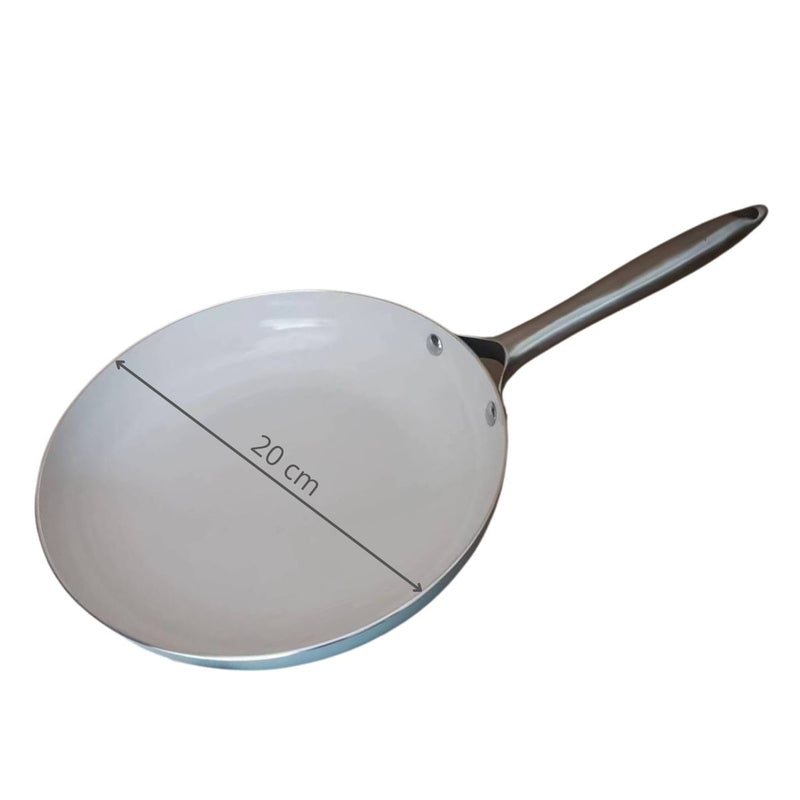 Sartén Cerámico Antiadherente 7.8” (20 Cm) Color Blanco y Azul Con Mango plateado. Eco Friendly 100% Libre De Teflón.