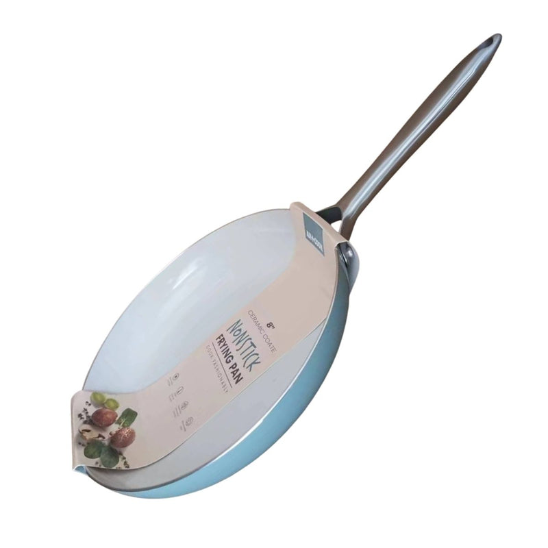 Sartén Cerámico Antiadherente 7.8” (20 Cm) Color Blanco y Azul Con Mango plateado. Eco Friendly 100% Libre De Teflón.