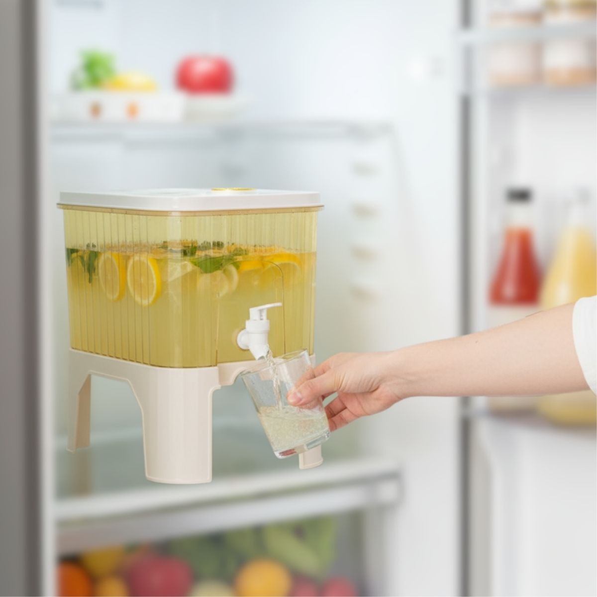 Dispensador De Agua Y Bebidas Con Grifo De 5L. 23 cm de Alto, 24.5 cm profundidad 17 cm de ancho.