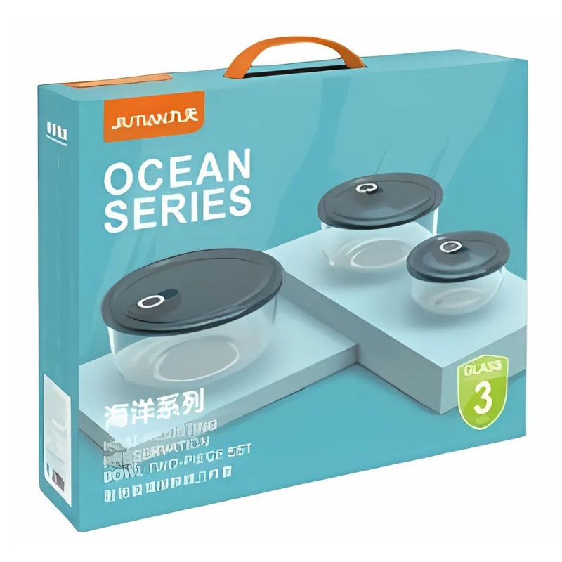 Recipientes De Vidrio Herméticos. Set De 3 Piezas (1200ML, 650ML, 350ML). Vasijas Para Comida Redondos. Cajas De Almacenamiento Selladas.