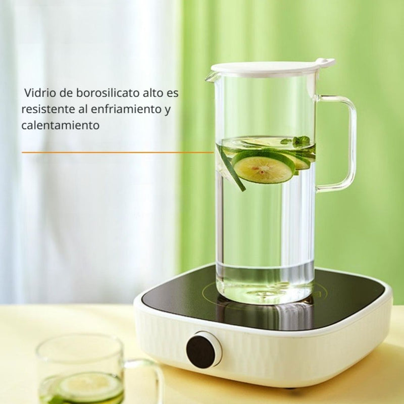 Jarra De Vidrio Con Tapa 1.7L  Y Vasos (4 Unds)