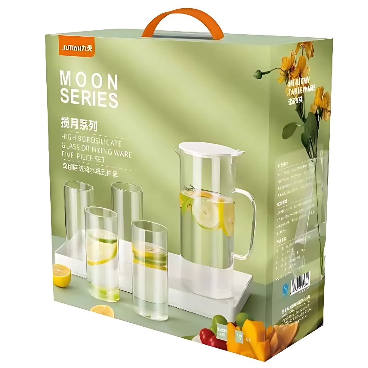 Jarra De Vidrio Con Tapa 1.7L  Y Vasos (4 Unds)