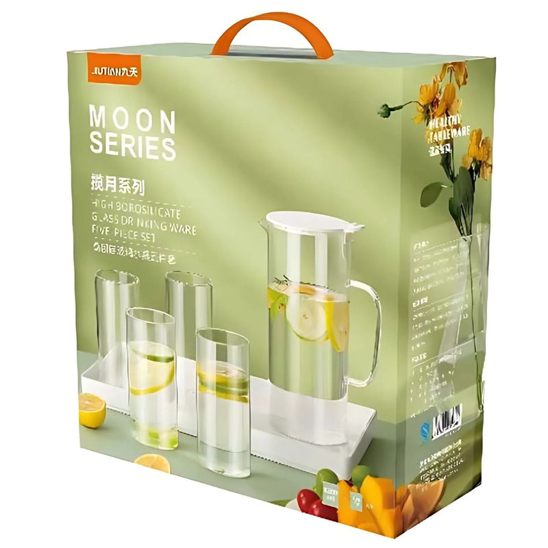 Jarra De Vidrio Con Tapa 1.7L  Y Vasos (4 Unds)