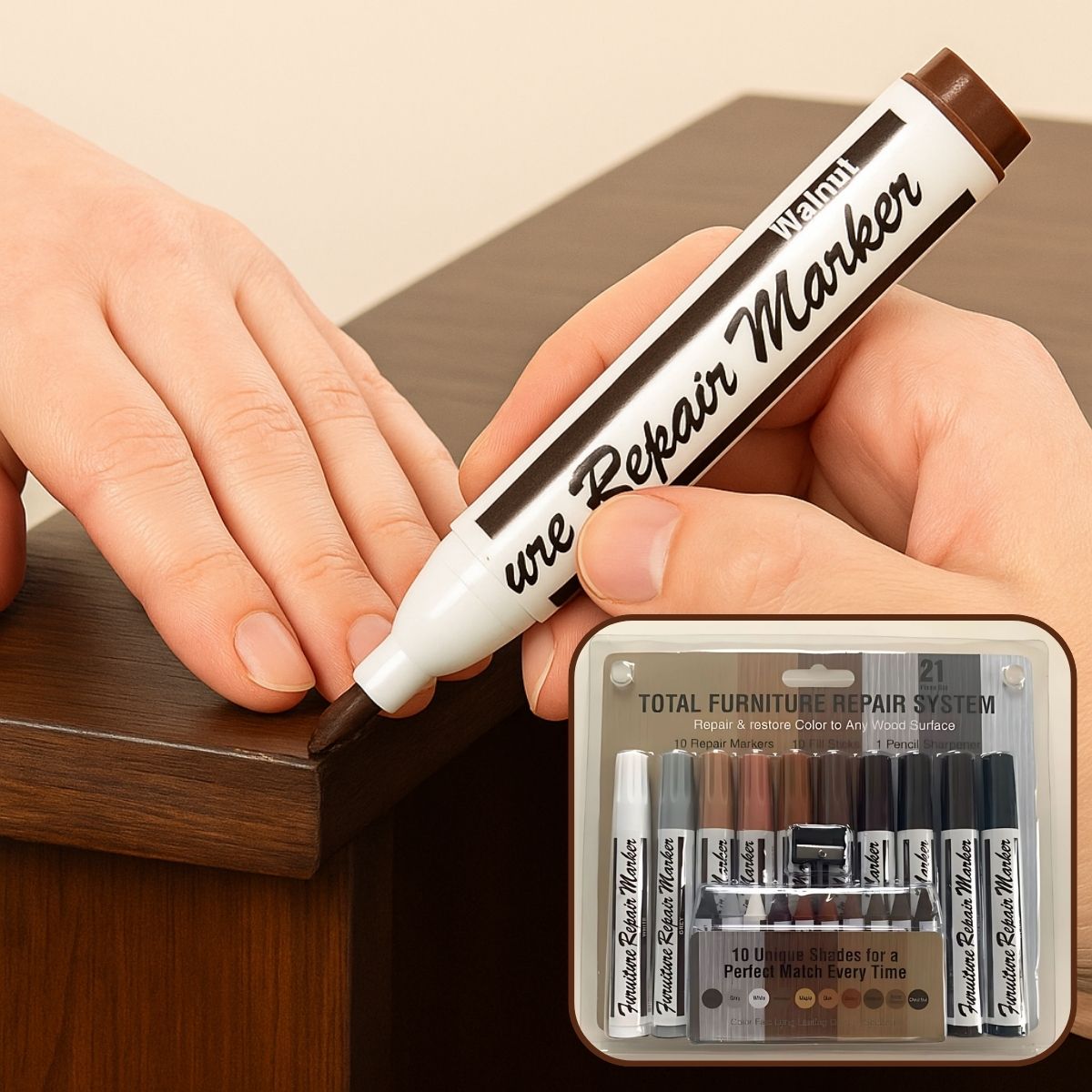 Marcadores Y Crayones Para Reparar o pintar Muebles. Incluye Sacapuntas (21 piezas).
