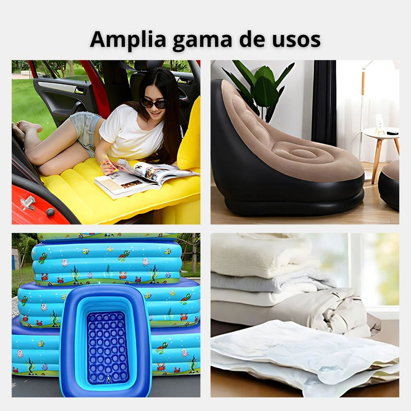 Bomba De Aire Eléctrica para inflar Con Boquillas Intercambiables. Inflador De Colchones, Inflables (0.7 Psi). 12V. 50 W. 110V