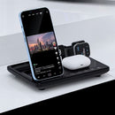 Cargador Inalámbrico Base de carga 4 En 1 De 30W Para telefonos reloj inteligente Y audifonos AirPods. Color Negro. Universal carga con todos