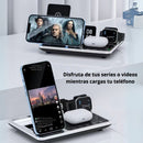 Cargador Inalámbrico Base de carga 4 En 1 De 30W Para telefonos reloj inteligente Y audifonos AirPods. Color Negro. Universal carga con todos