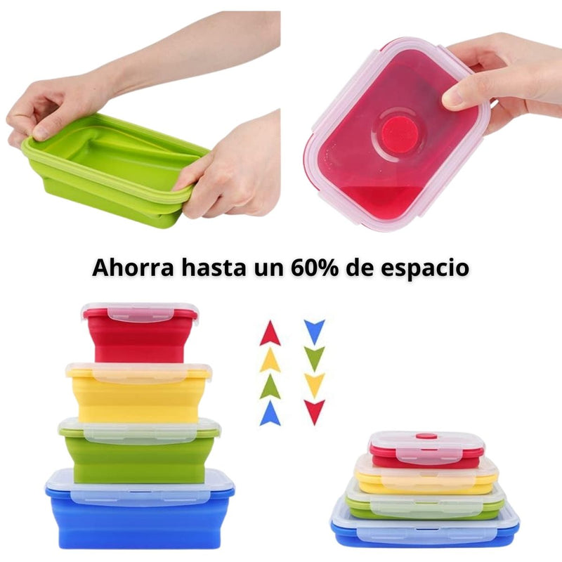 Envases De Silicona Plegables Herméticos. 350ml, 540ml, 800ml Y 1200ml. Vasijas. Cajas De Almacenamiento Selladas. Envases Plásticos.