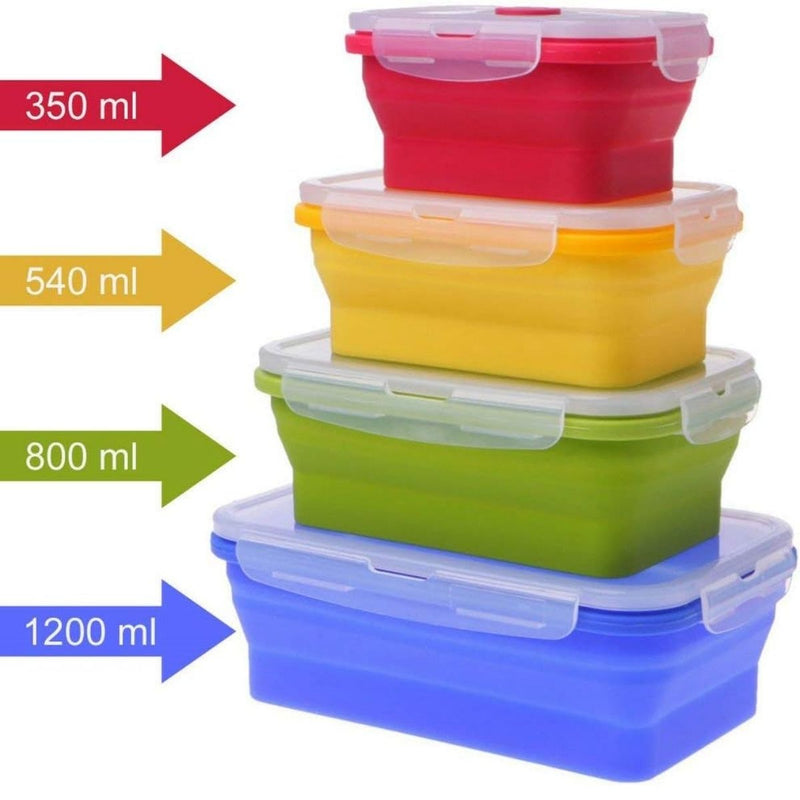 Envases De Silicona Plegables Herméticos. 350ml, 540ml, 800ml Y 1200ml. Vasijas. Cajas De Almacenamiento Selladas. Envases Plásticos.