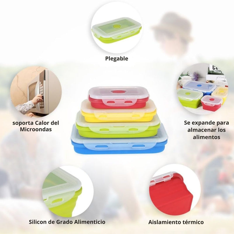 Envases De Silicona Plegables Herméticos. 350ml, 540ml, 800ml Y 1200ml. Vasijas. Cajas De Almacenamiento Selladas. Envases Plásticos.