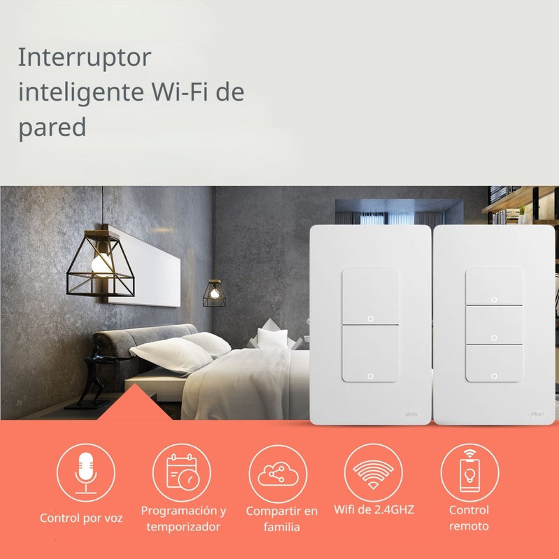 Interruptor Inteligente Wifi De Pared Con Neutro Doble Compatible Con Alexa Y Google Assistant.10A. 90-240V. 50-60 Hz