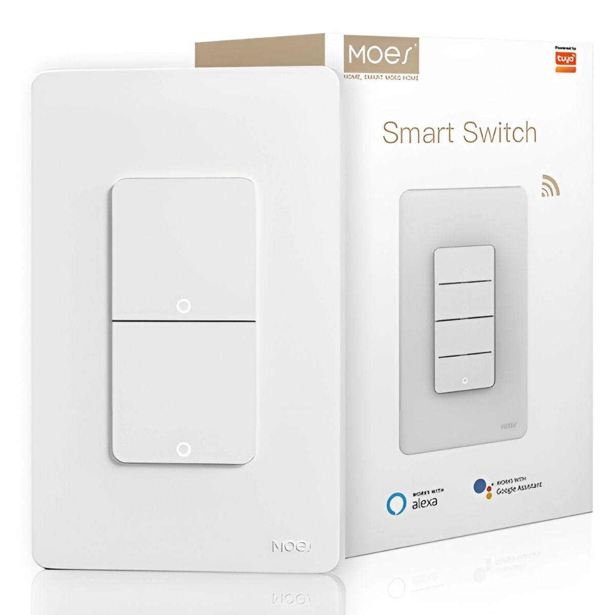 Interruptor Inteligente Wifi De Pared Con Neutro Doble Compatible Con Alexa Y Google Assistant.10A. 90-240V. 50-60 Hz