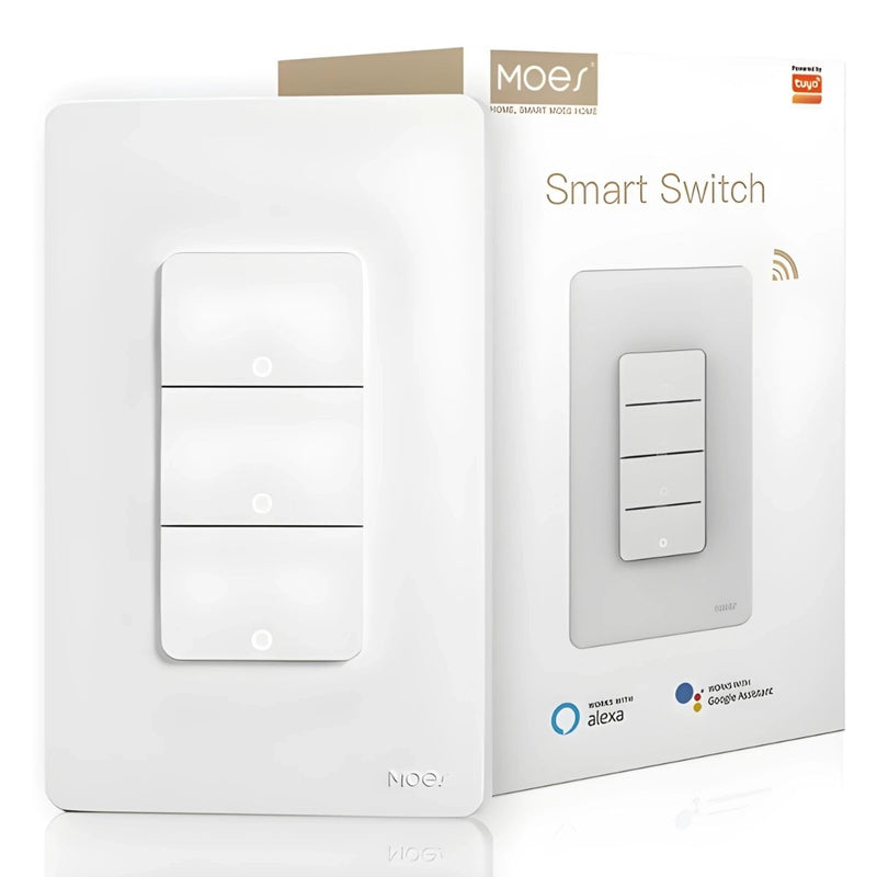 Interruptor Inteligente Wifi De Pared Con Neutro Triple Compatible Con Alexa Y Google Assistant.10A. 90-240V. 50-60 Hz