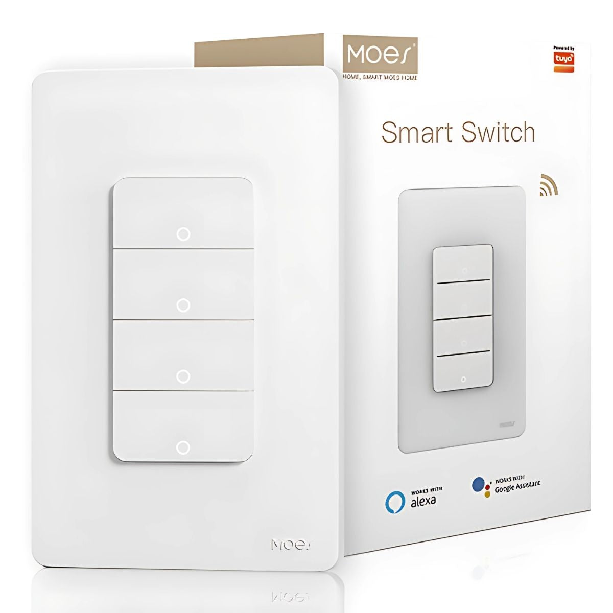 Interruptor Inteligente Wifi De Pared Con Neutro De 4 botones Compatible Con Alexa Y Google Assistant.10A. 90-240V. 50-60 Hz