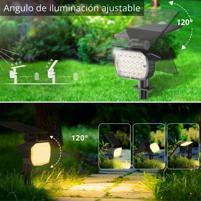 Lampara Solar LED Para Césped Tipo Estaca (6 Unds) Foco Con Panel Solar Integrado Para Jardín IP67 Resiste al agua. (Luz Blanca). 3W. 3.7V.
