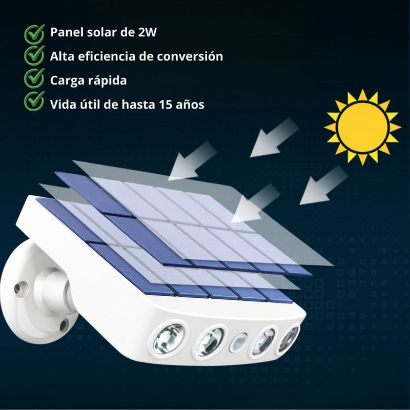 Lámpara Solar LED IP65 Cobertura 50M² 120º Con Sensor De Movimiento. Foco Con Panel Solar Para Exteriores. Luz Blanca. 5v. 300MA.1200 mAh. Color Blanco