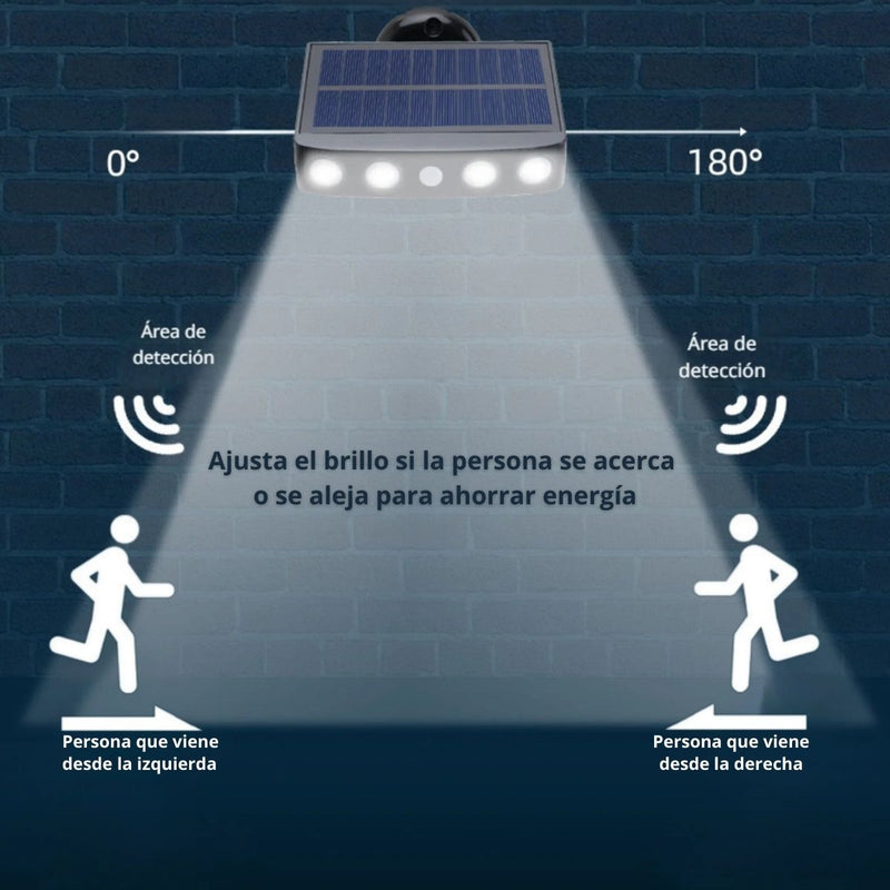 Lámpara Solar LED IP65 Cobertura 50M² 120º Con Sensor De Movimiento. Foco Con Panel Solar Para Exteriores. Luz Cálida. 5v. 300MA.1200 mAh. Color Negro