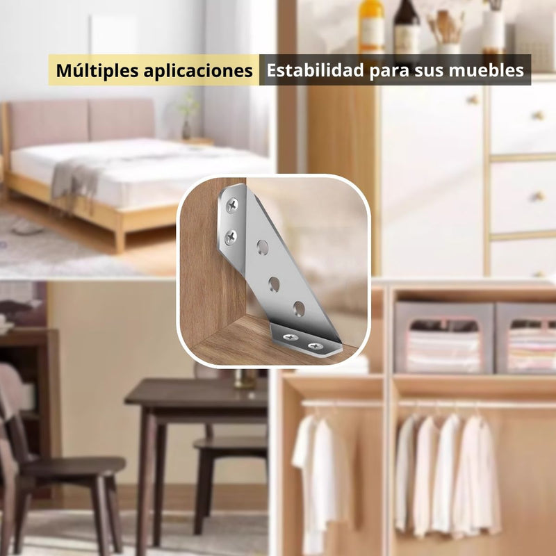 Escuadra De Refuerzo 90º En Acero Inoxidable Para Muebles Y Estanterías. 2.5" (6.5cm). Color Plateado. Angulo Escuadra De Esquina. Espesor 2.0 mm