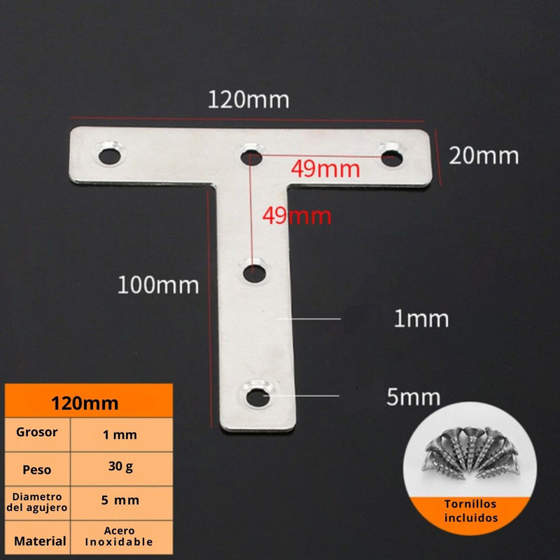 Placa De Unión Tipo T 4.7”(120mm) De Acero Inoxidable Con Tornillos