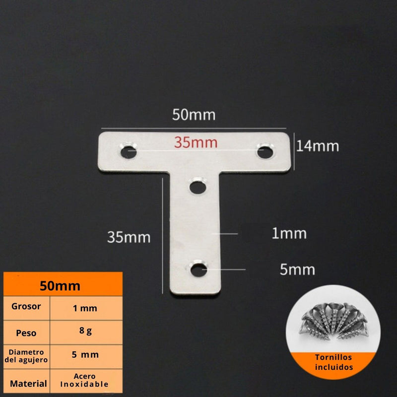Placa De Unión Tipo T 2” (50 mm) De Acero Inoxidable Con Tornillos