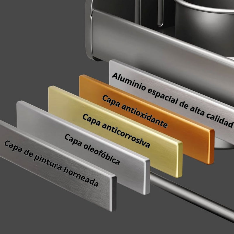 Organizador De Cocina De Pared De Aluminio Especial Con Repisa Y Ganchos. Estante Flotante Multiuso 23.6x5.3" (60x13.5cm)