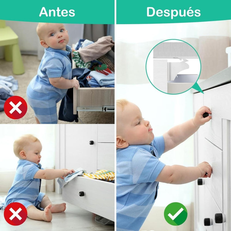 Cerradura De Seguridad Magnética Invisible Para Muebles Y Gabinetes. Protección De Niños (Set de 4 Cerraduras).