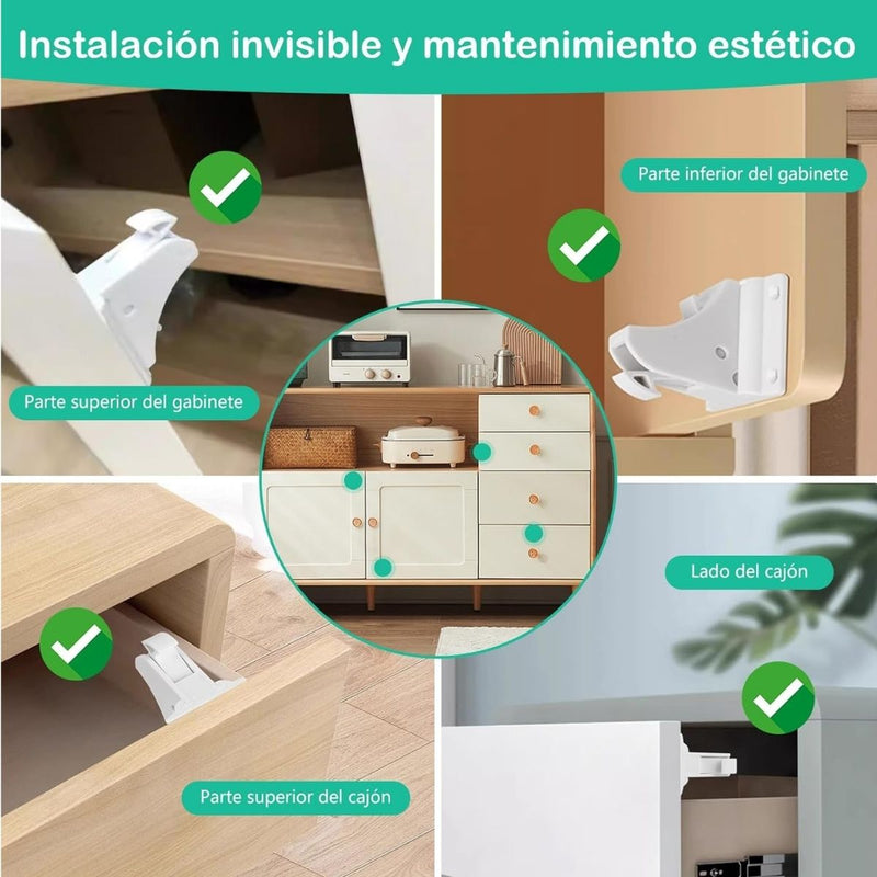 Cerradura De Seguridad Magnética Invisible Para Muebles Y Gabinetes. Protección De Niños (Set de 4 Cerraduras).