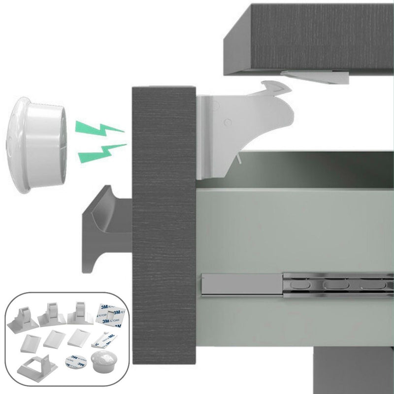 Cerradura De Seguridad Magnética Invisible Para Muebles Y Gabinetes. Protección De Niños (Set de 4 Cerraduras).