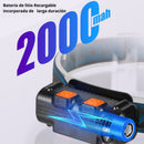 Linterna lampara de cabeza casco Frontal Recargable Con Sensor De Movimiento Tipo Minero COB de Cabeza 2000 mAh WaterProof y Puerto USB Tipo C.