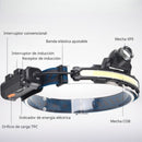 Linterna lampara de cabeza casco Frontal Recargable Con Sensor De Movimiento Tipo Minero COB de Cabeza 2000 mAh WaterProof y Puerto USB Tipo C.