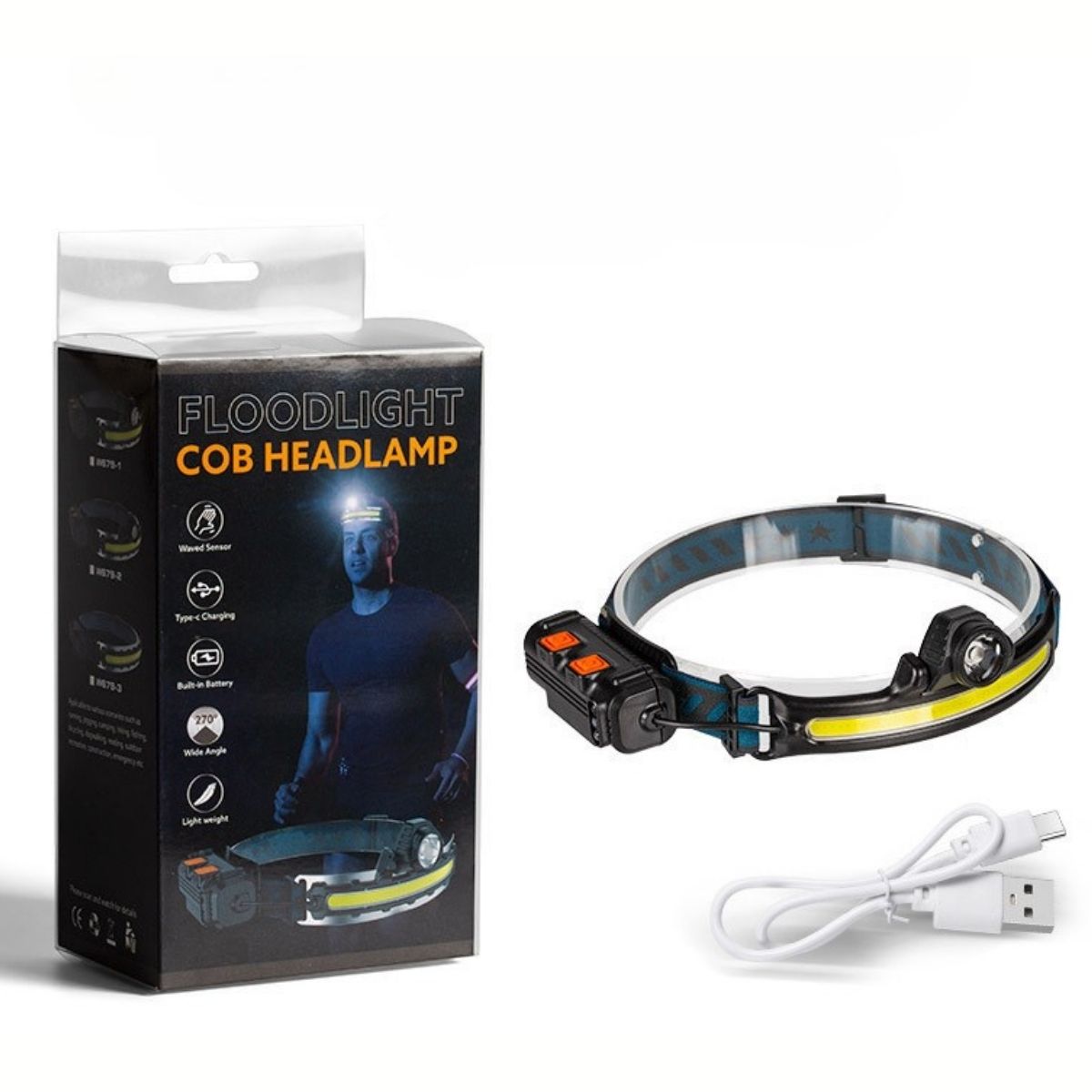 Linterna lampara de cabeza casco Frontal Recargable Con Sensor De Movimiento Tipo Minero COB de Cabeza 2000 mAh WaterProof y Puerto USB Tipo C.