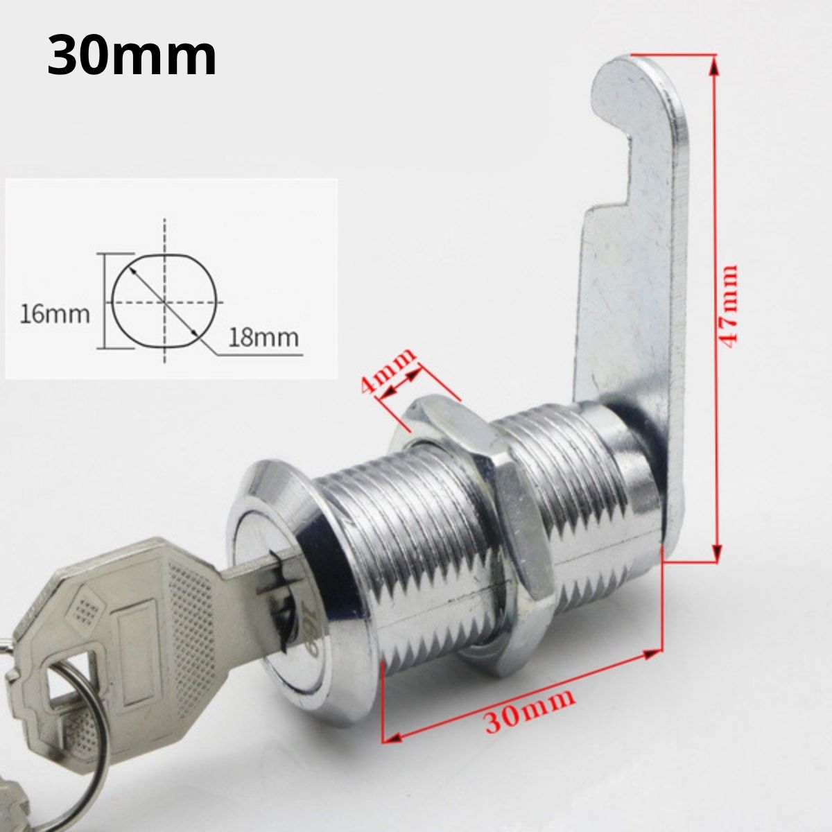 Cerradura de leva para gavetas gabinetes muebles  Con 2 Llaves De Metal Para Buzón De Puerta, Caja De Herramientas, Casilleros, Muebles Y Cajones. 1.2” (30mm)