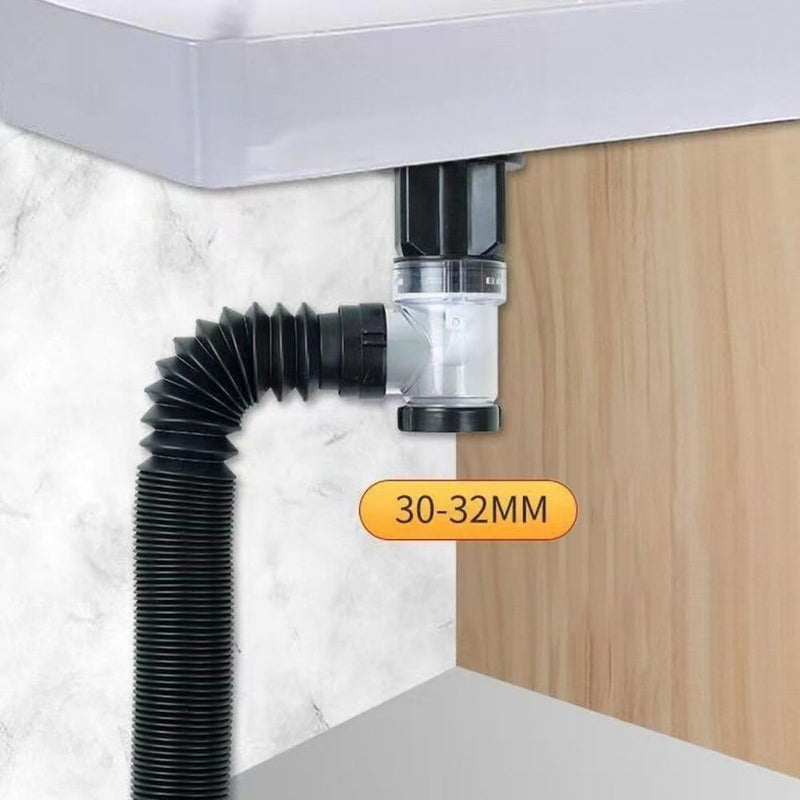 Trampa Para Desagüe Antiolor Flexible. Sifón de Fregadero Y Lavamanos Extensible. Apertura de 30-32 mm, extensible de 45-80 cm (Blanco)