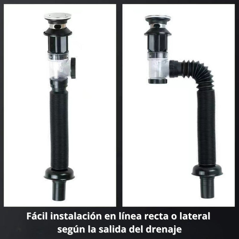 Trampa Para Desagüe Antiolor Flexible. Sifón Para Fregadero Y Lavamanos. Apertura de 30-32 mm, extensible de 45-80 cm (negro)