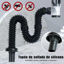 Trampa Para Desagüe Antiolor Flexible. Sifón Para Fregadero Y Lavamanos. Apertura de 30-32 mm, extensible de 45-80 cm (negro)